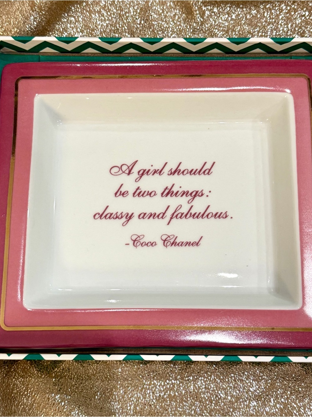 Pink Decorative Trinket Tray with Quote